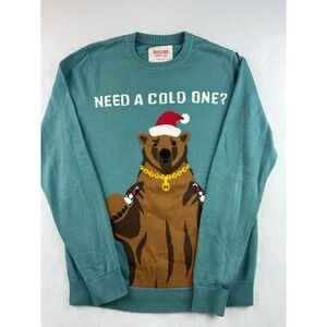 Mossimo Supply Co Ugly‎ Christmas Sweater Bear Santa Hat Need A Cold One S P